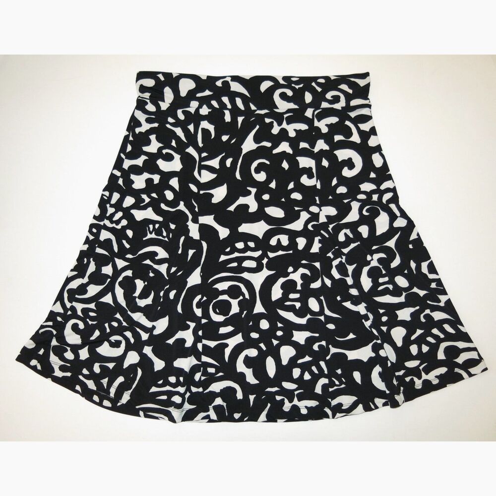 Merona women's skirt L stretch knit abstract mosaic print black white pull on